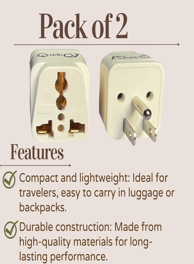 Adaptro India to USA, Japan, Canada, Plug Converter for Travel US, Philippines, Mexico, Brazil, Cuba, Thailand, Taiwan, Panama etc. Type B Universal Adapter (Pack of 2) White - Image 2